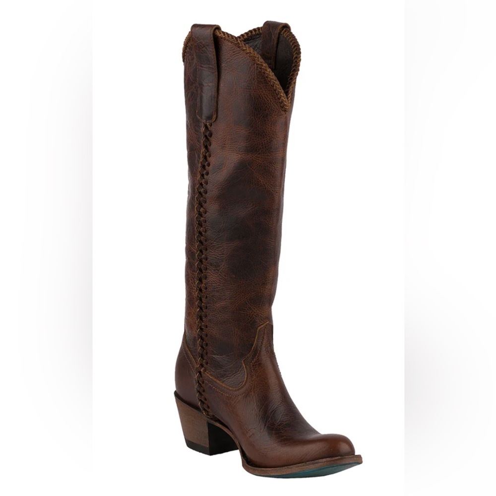 Plain Jane Cowgirl Boots With Braiding and has Round Toe